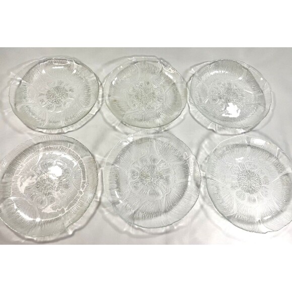 Arcoroc France Salad & Dessert Plate Sunflower Design Clear Glass Set of 12 - Picture 12 of 16